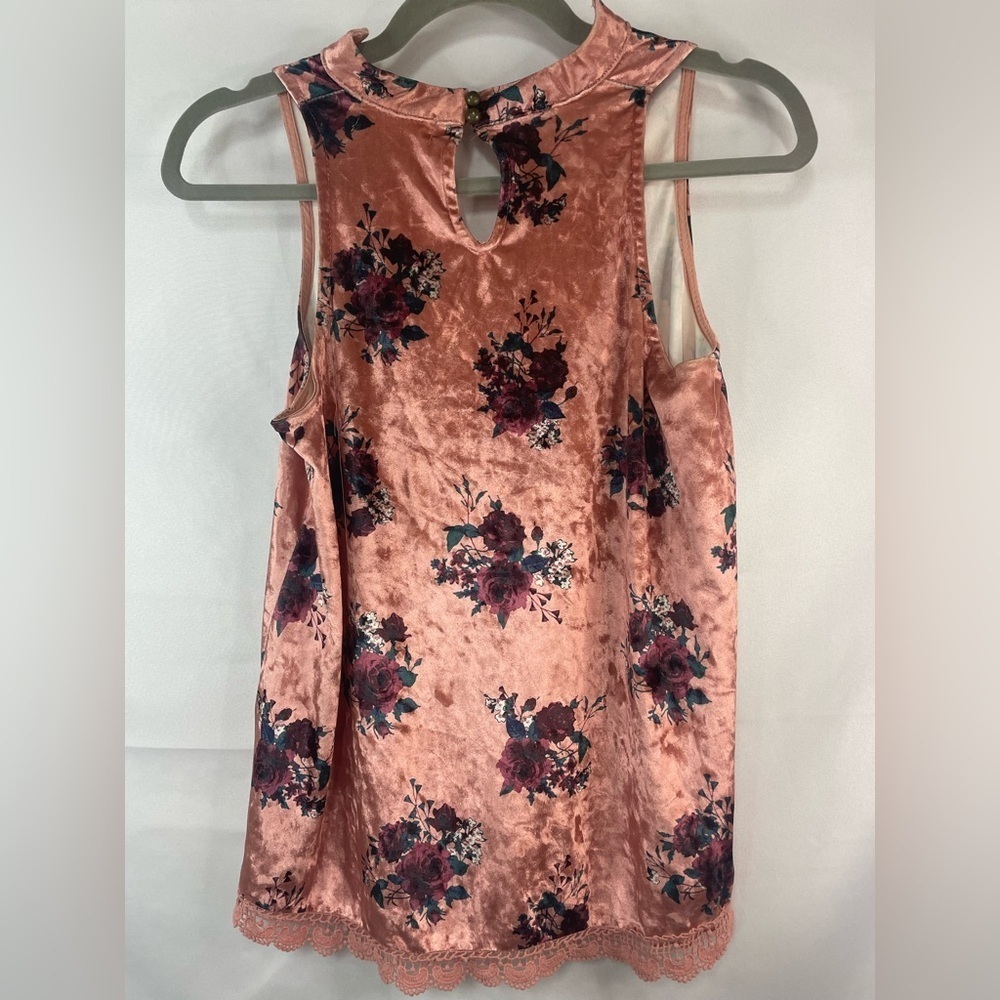Altar’d State feud velvet sleeveless blouse in peach. So cute with a lace trim. - Picture 4 of 4